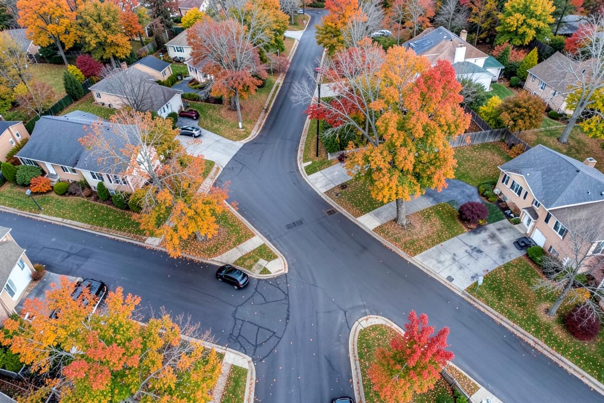 Residential street with newly paved asphalt in northern New Jersey